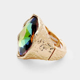GOLD STRETCH RING GREEN AB STONE ( 10007 GMT )