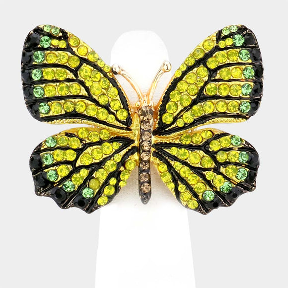 GOLD BUTTERFLY STRETCH RING YELLOW STONES ( 1300 GYLW )