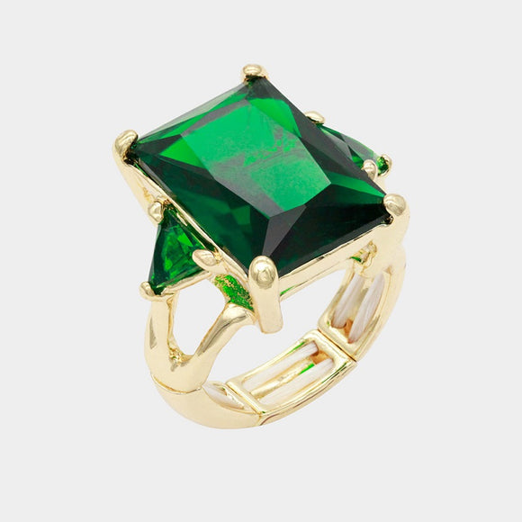 GOLD STRETCH RING GREEN STONES ( 2220 GDGR )