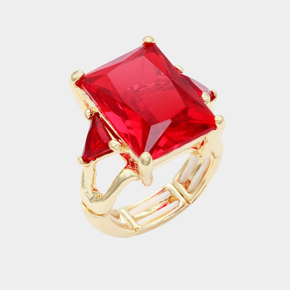 Statement ring stretch red acrylic center stone small red rhinestones