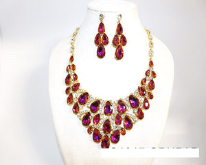 GOLD NECKLACE SET PURPLE AB STONES ( 1017 PUPAB )