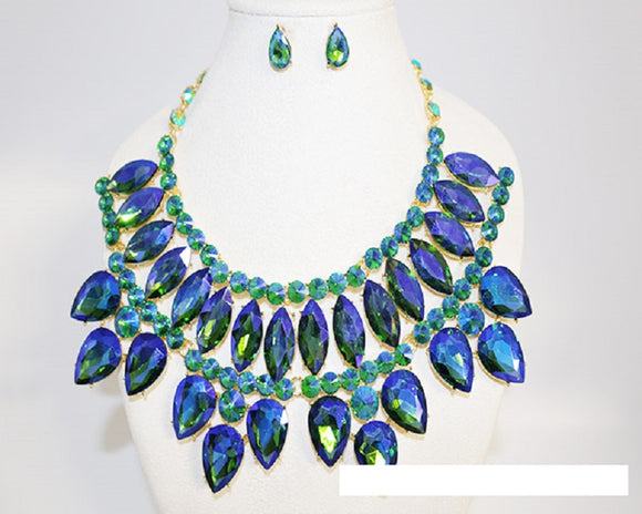 GOLD GREEN AB STONE NECKLACE SET ( 1039 GGRAB )