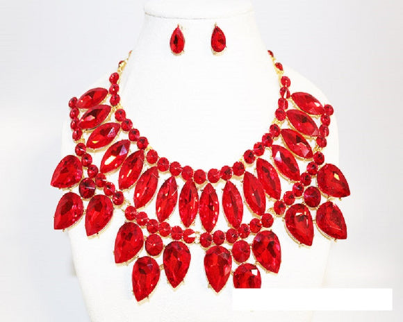 GOLD RED STONE NECKLACE SET ( 1039 GLTSI )