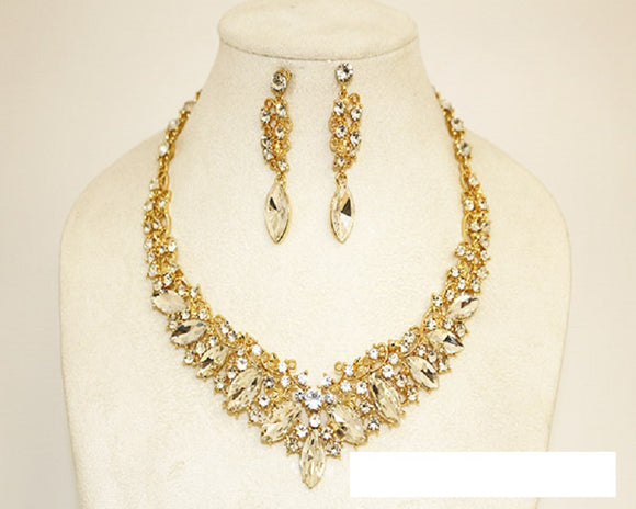 GOLD NECKLACE SET CLEAR STONES ( 1046 GCRY )