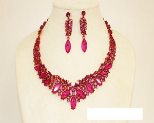 GOLD NECKLACE SET FUCHSIA STONES ( 1046 GFU )