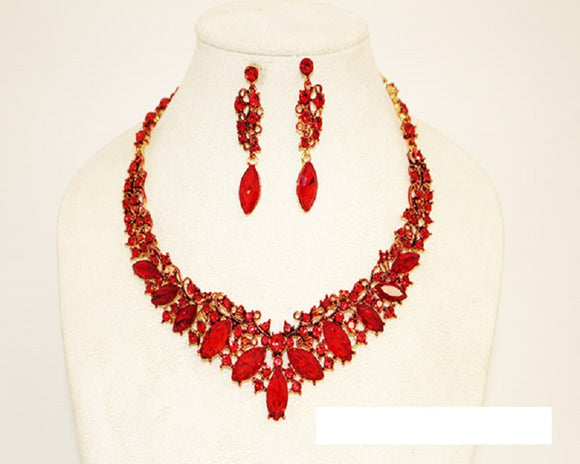 GOLD NECKLACE SET RED STONES ( 1046 GLTSI )