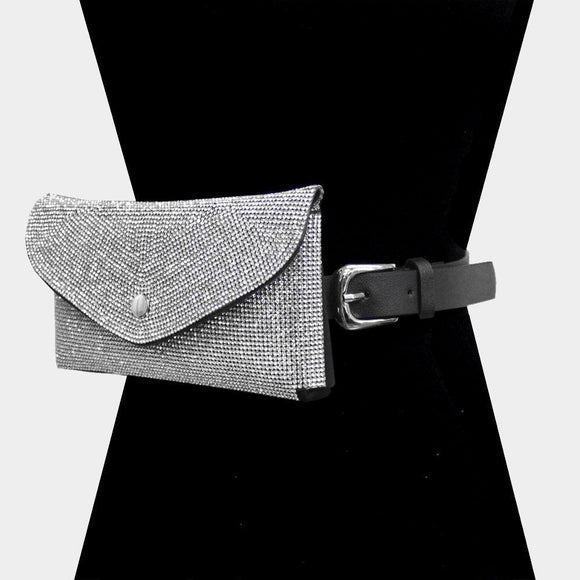 BLACK BELT BAG WITH CLEAR PAVE RHINESTONES ( 2644 BKCLR ) - Ohmyjewelry.com