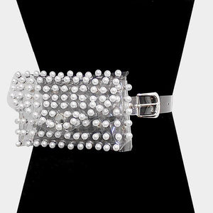 SEE THROUGH BELT BAG WITH WHITE PEARLS AND SILVER ACCENTS ( 2778 WT ) - Ohmyjewelry.com