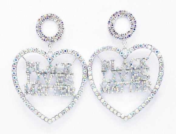 SILVER AB HEART DANGLING BLM BLACK LIVES MATTER EARRINGS ( 2202 ) - Ohmyjewelry.com