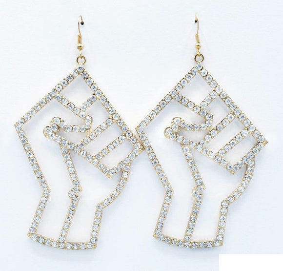 LARGE GOLD CLEAR BLM BLACK LIVES MATTER FIST EARRINGS ( 2205 ) - Ohmyjewelry.com