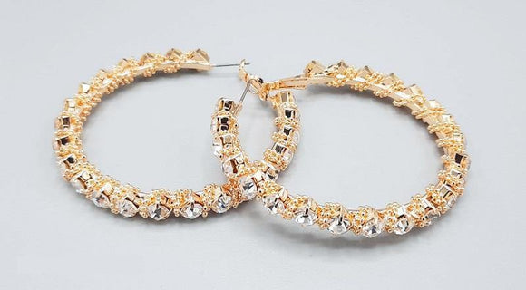 50mm GOLD HOOP EARRINGS CLEAR STONES ( 2350 GDCRY ) - Ohmyjewelry.com