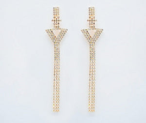 GOLD EARRINGS LETTER Y CLEAR STONES ( 2364 Y GDCRY )