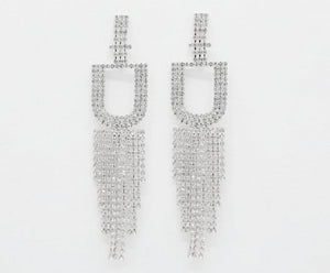 SILVER EARRINGS LETTER U CLEAR STONES ( 2364 U RHCRY )