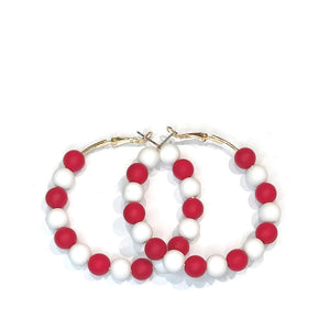 RED WHITE HOOP EARRINGS ( 2371 RDWH )