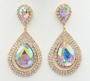 GOLD DANGLING EARRINGS CLEAR AB STONES ( 2406 GDAB )