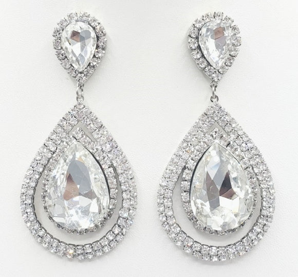 SILVER DANGLING EARRINGS CLEAR STONES ( 2406 RHCRY )