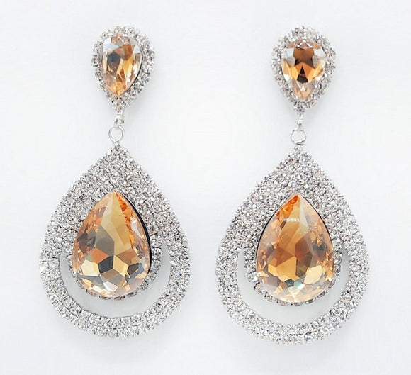 SILVER DANGLING EARRINGS CLEAR TOPAZ STONES ( 2406 RHLTOP )