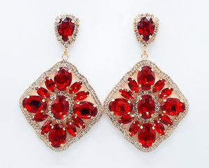 GOLD EARRINGS RED CLEAR STONES ( 2413 )