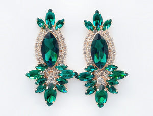 GOLD EARRINGS EMERALD GREEN CLEAR STONES