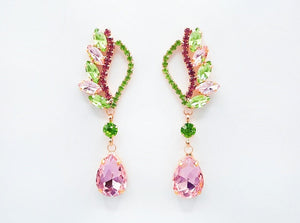 GOLD EARRINGS PINK GREEN STONES ( 2449 GD )