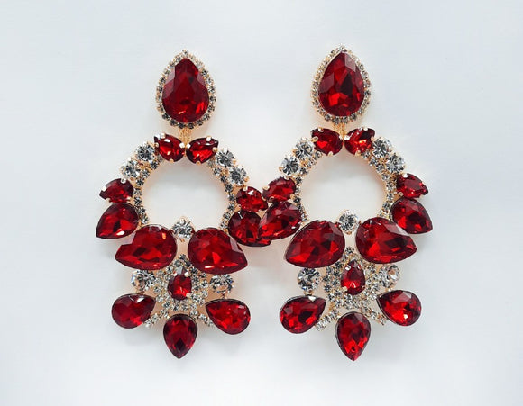 GOLD EARRINGS CLEAR RED STONES ( 2475 GDRD )