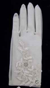 8.5" White Lace Floral Pattern Sheer Gloves ( 0216 )
