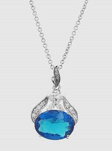 SILVER NECKLACE BLUE CLEAR CZ CUBIC ZIRCONIA STONES ( 032 N BL )