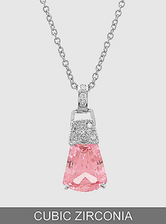 SILVER NECKLACE PINK CLEAR CZ CUBIC ZIRCONIA STONES ( 034 PK )