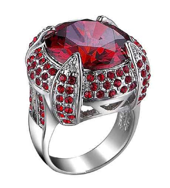 SILVER RING RED STONES SIZE 7 ( 395 SIZE 7 )