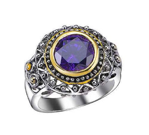 SILVER GOLD RING PURPLE STONE SIZE 7  ( 647 SIZE 7 )