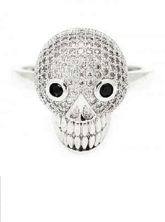 SILVER SKULL RING CZ CUBIC ZIRCONIA STONES SIZE 7 ( 230 R SIZE 7 )