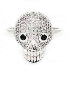 SILVER SKULL RING CZ CUBIC ZIRCONIA STONES SIZE 9 ( 230 R SIZE 9 )