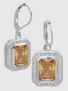 SILVER DANGLING EARRINGS CHAMPAGNE CZ CUBIC ZIRCONIA STONES ( 469 CH ) - Ohmyjewelry.com