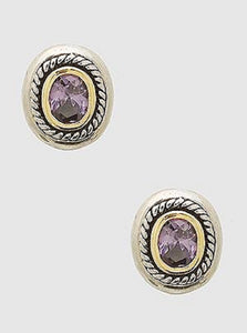 TWO TONED FRENCH POST EARRINGS PURPLE STONES ( 035 PU )