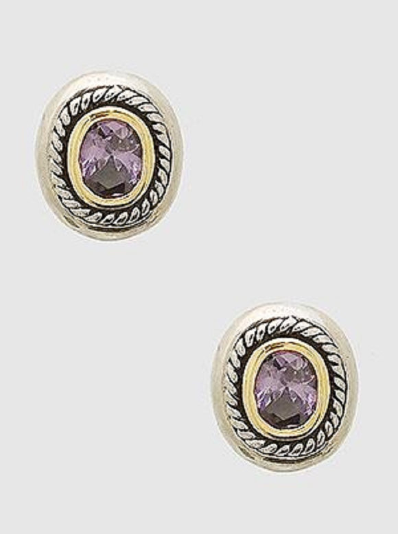TWO TONED FRENCH POST EARRINGS PURPLE STONES ( 035 PU )