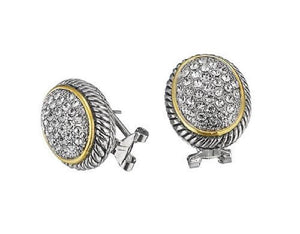 SILVER GOLD EARRINGS CLEAR STONES ( 151 SGCL ) - Ohmyjewelry.com