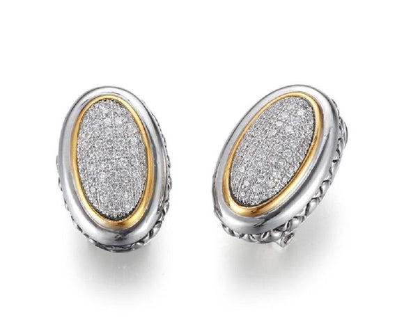 SILVER GOLD 8EARRINGS CLEAR CZ CUBIC ZIRCONIA STONES ( 762 E ) - Ohmyjewelry.com