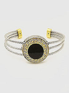SILVER GOLD CUFF BANGLE BLACK STONE ( 869 BK )