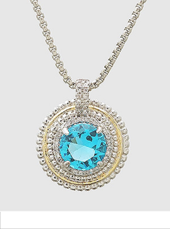SILVER GOLD NECKLACE BLUE CLEAR CUBIC ZIRCONIA STONES ( 885P BL )