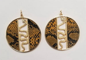 GOLD AND BROWN ROUND SNAKE EARRINGS ( 1034 )