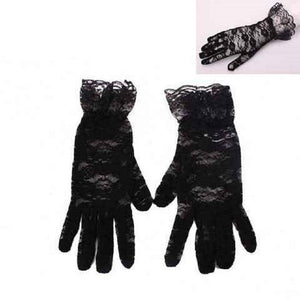 10" Black Lace Floral Gloves ( 1034 BK ) - Ohmyjewelry.com