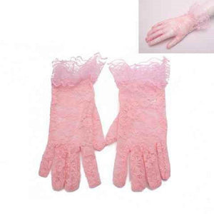10" Pink Lace Floral Gloves ( 1034 PK ) - Ohmyjewelry.com