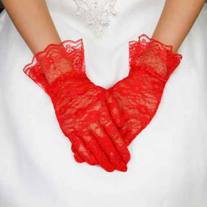 10" RED LACE FLORAL GLOVES ( 1034 RD )