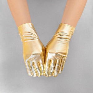 9.25" Gold Metallic Color Gloves ( 2233 G ) - Ohmyjewelry.com