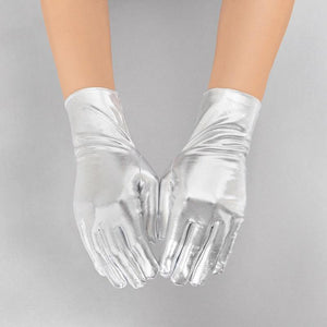 9.25" Silver Metallic Color Gloves ( 2233 S ) - Ohmyjewelry.com