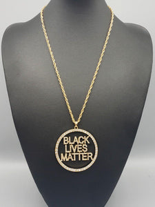 LONG GOLD NECKLACE CLEAR BLM BLACK LIVES MATTER PENDANT ( 3120 ) - Ohmyjewelry.com