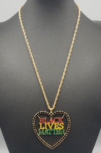 LONG GOLD HEART BLACK LIVES MATTER BLM MULTI COLOR STONES ( 3121 ) - Ohmyjewelry.com