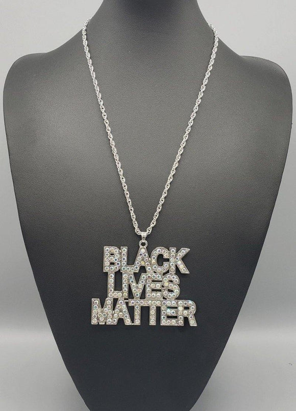 SILVER AB BLACK LIVES MATTER NECKLACE ( 3124 ) - Ohmyjewelry.com