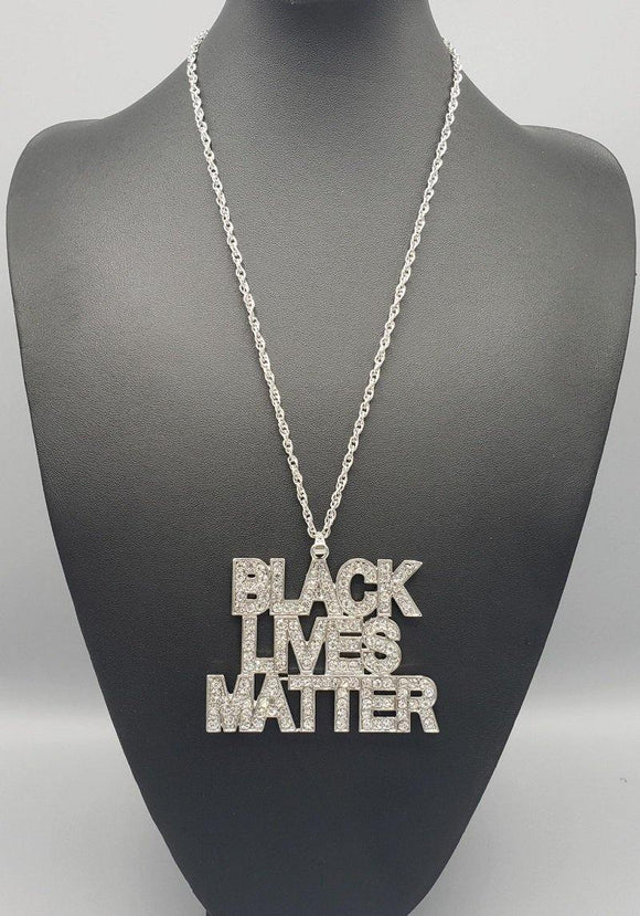 SILVER CLEAR BLACK LIVES MATTER NECKLACE ( 3124 ) - Ohmyjewelry.com