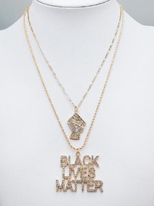 GOLD NECKLACE BLACK LIVES MATTER CLEAR STONES ( 3131 GDCRY )